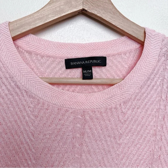 Banana Republic Womens Medium Light Weight  Crew Neck Cable Knit Chervon Sweater - Picture 11 of 15